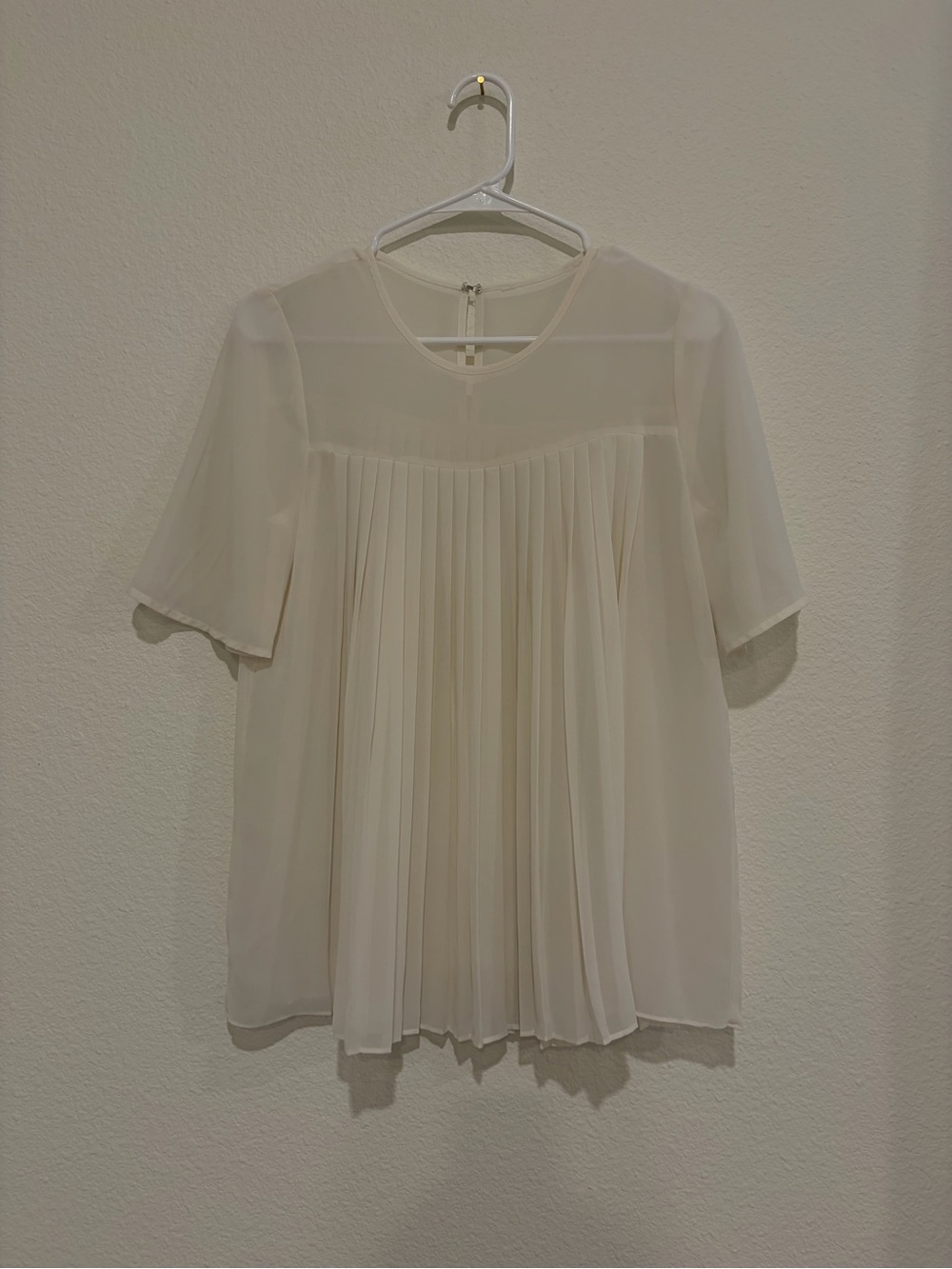 Pleated Chiffon Short-Sleeve Blouse - Ivory